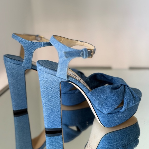 New JIMMY CHOO Heloise 120 Knotted Denim Platform Sandals $995 37 - Picture 6 of 13